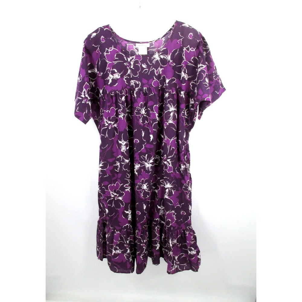 CW Classics Maxi Hawaiian Dress Womens L Purple Floral Tropical Vacation Pockets